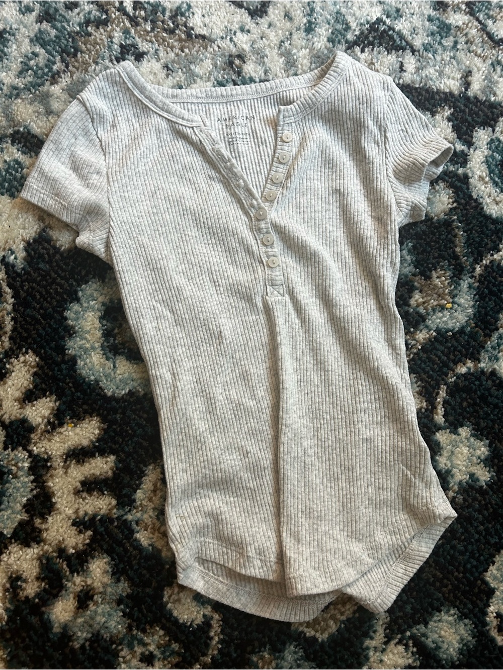 American Eagle Outfitters Light Gray Ribbed Button-Down Top
